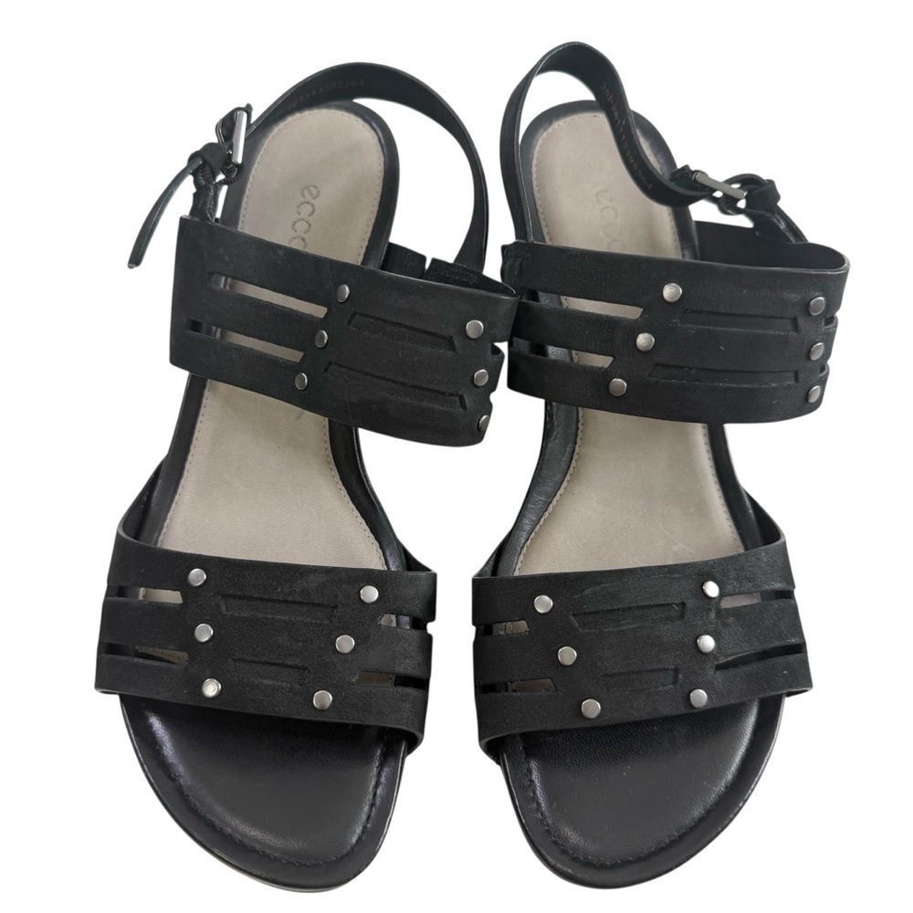 Ecco Touch 45 Strappy Black Leather Wedge Sandals Size 38/ US 7-7.5 - Picture 5 of 16